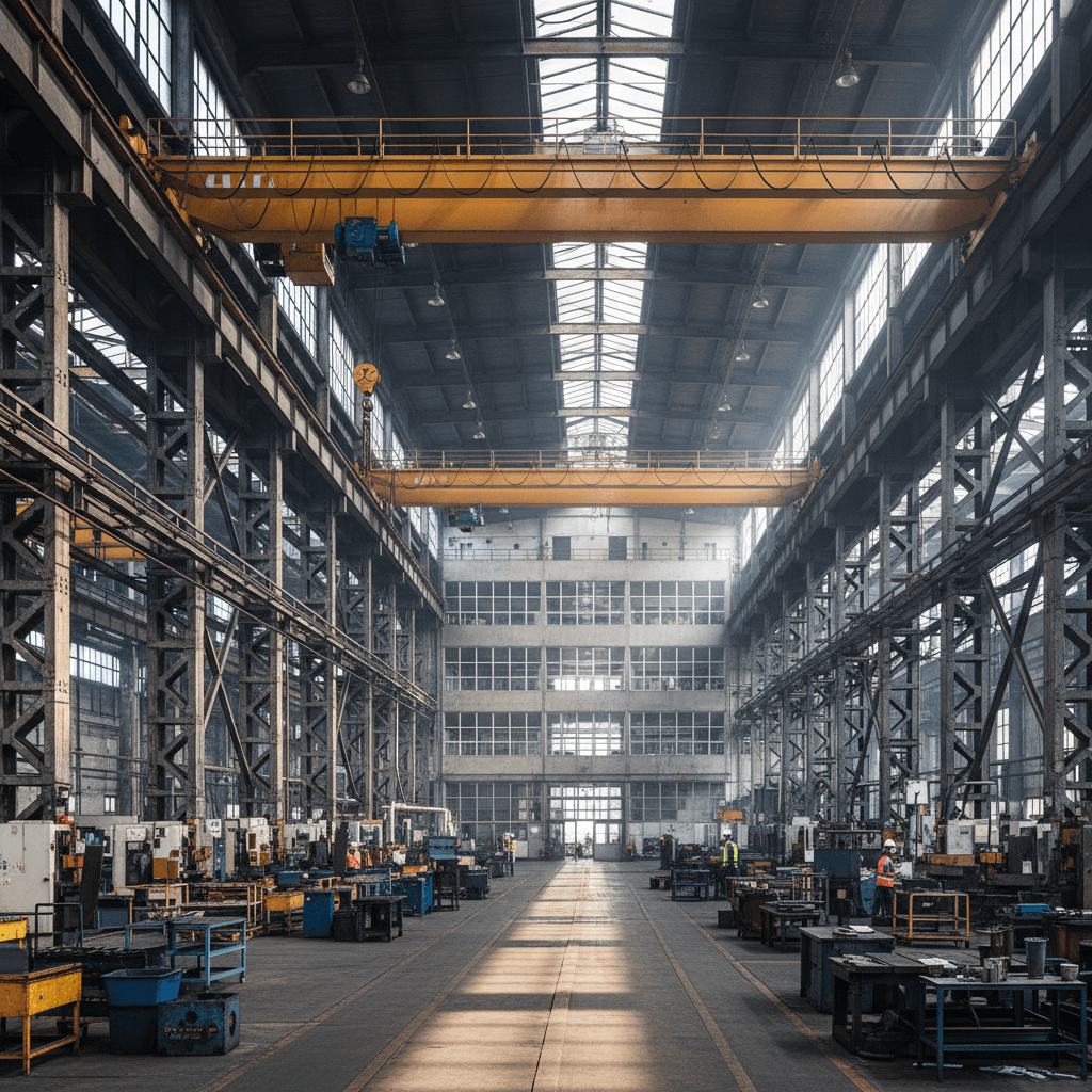 Planta industrial con maquinaria y estructuras metálicas de acero